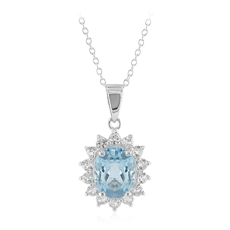 Sky Blue Topaz Silver Necklace-6606ID | Juwelo