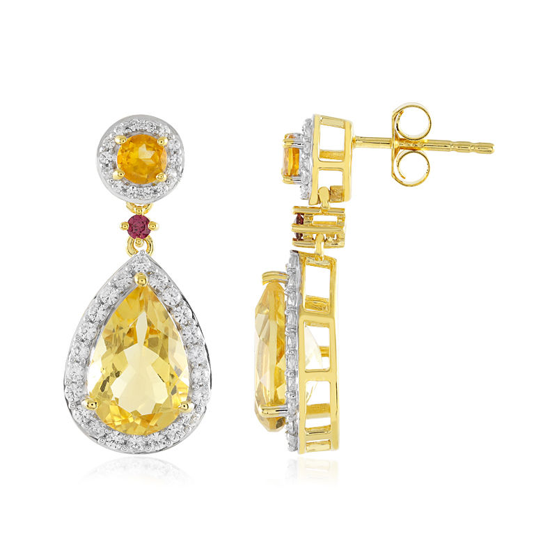 Freeform Rose Cut Citrine Drop Earrings - 