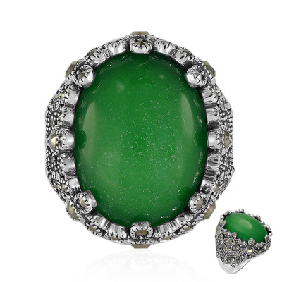 Green Agate Silver Ring (Annette classic)