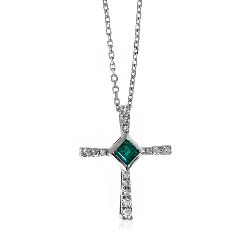 Oval Emerald and 0.04 CT. T.W. Diamond Frame Layered Cross Pendant in 10K  Gold | Peoples Jewellers