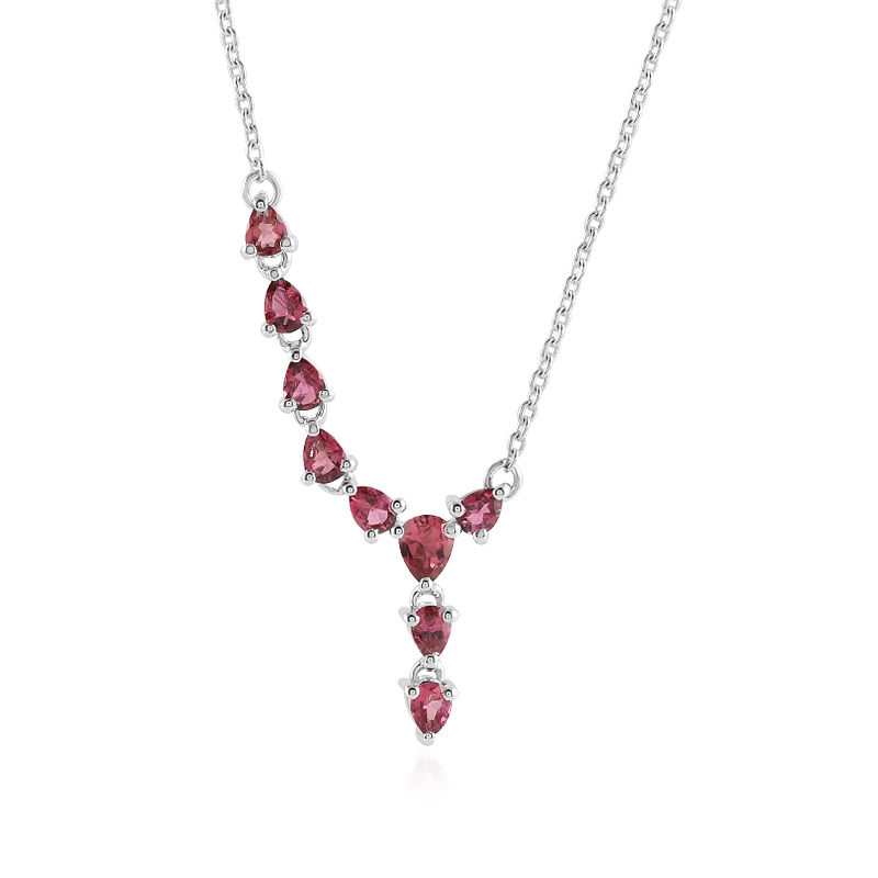 Pink Tourmaline Diamond Halo Heart Necklace in 14K Solid White Gold