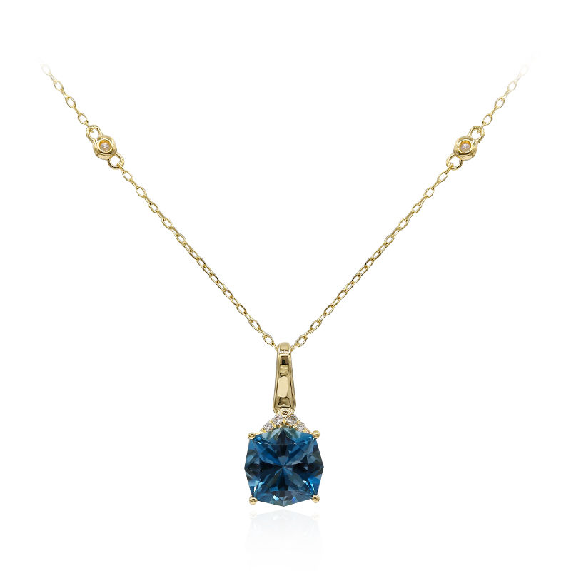 14k Yellow Gold Vintage-inspired London Blue Topaz And Diamond Pendant  #105428 - Seattle Bellevue | Joseph Jewelry