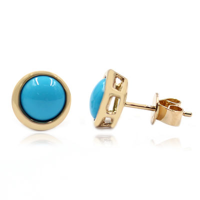 Turquoise Stud Earrings with Diamond in 18k Gold For Sale at 1stDibs