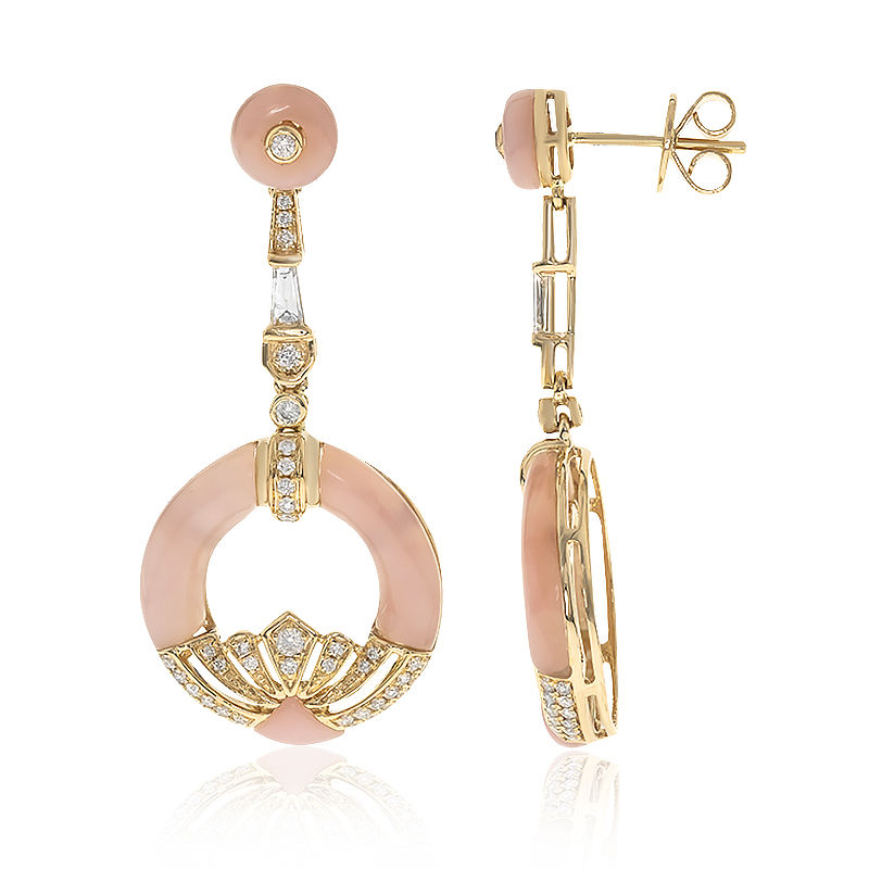 Pink Opal Drop Earrings 14K Yellow Gold