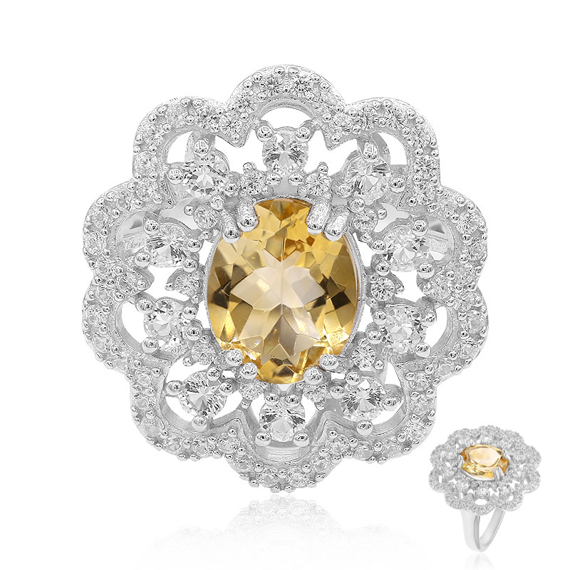 Greenwich 4 Citrine & Diamond Ring in 14k Gold (November)