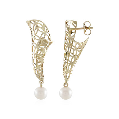 9K White Freshwater Pearl Gold Earrings (Ornaments by de Melo)