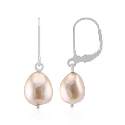 Orange Freshwater Pearl Silver Earrings (TPC)