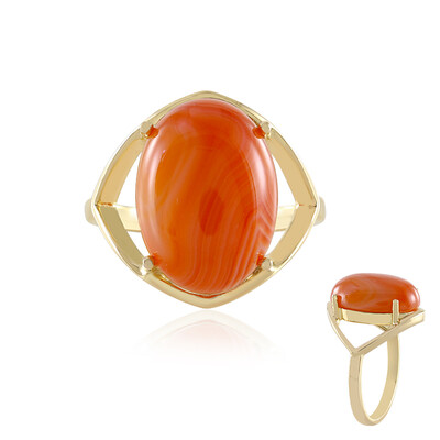 Orange Banded Agate Silver Ring