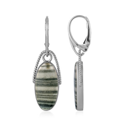 Zebra Jasper Silver Earrings (Bali Barong)