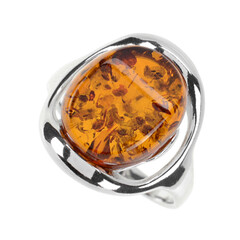 Cognac Baltic Amber Silver Ring