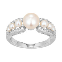 White Freshwater Pearl Silver Ring