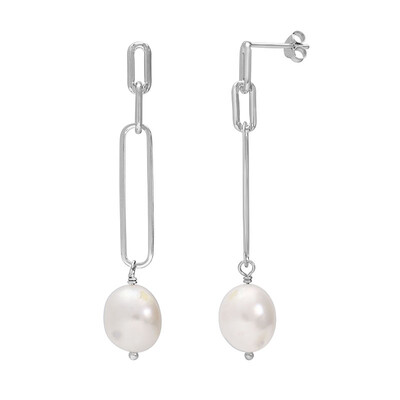 White Freshwater Pearl Silver Earrings