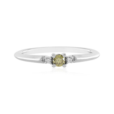 SI1 Green Diamond Silver Ring