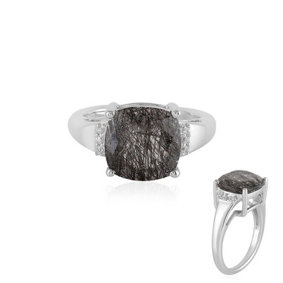 Black Rutile Quartz Silver Ring