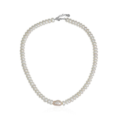 Peach Freshwater Pearl Silver Necklace (TPC)