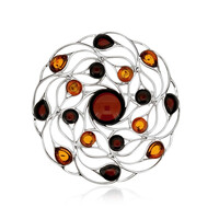 Amber Silver Brooch