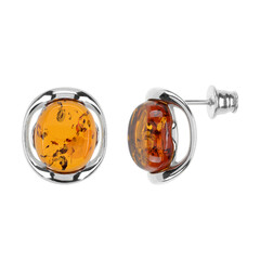 Cognac Baltic Amber Silver Earrings