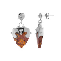 Petrified Palm Wood Silver Earrings (Bali Barong)