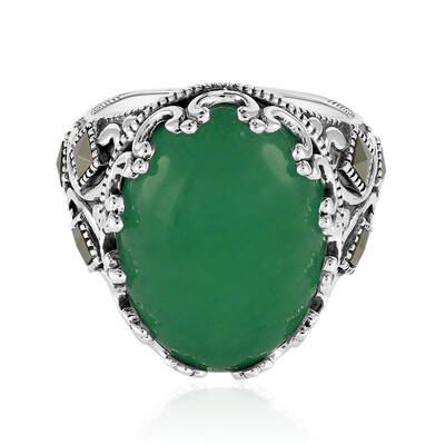 Green Agate Silver Ring (Annette classic)