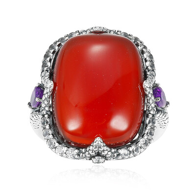 Red Agate Silver Ring