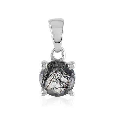 Black Rutile Quartz Silver Pendant