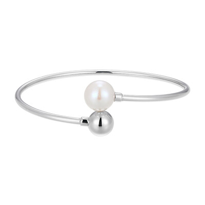 White Freshwater Pearl Silver Bangle