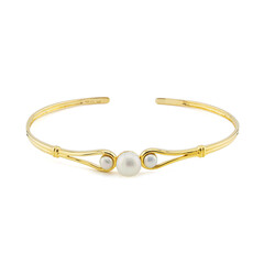 White Freshwater Pearl Silver Bangle