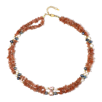 Peach Freshwater Pearl Silver Necklace (Riya)