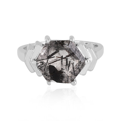 Black Rutile Quartz Silver Ring