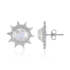 Rainbow Moonstone Silver Earrings