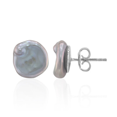 Grey Keshi Freshwater Pearl Silver Earrings (TPC)