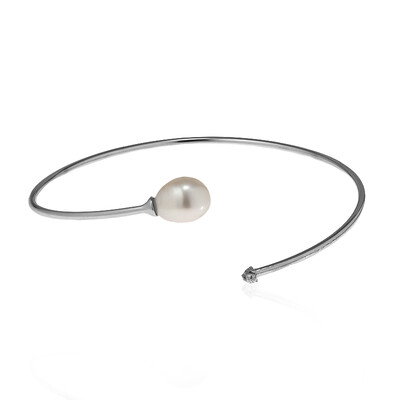 White Freshwater Pearl Silver Bangle (Joias do Paraíso)