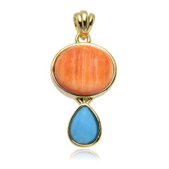 Orange Spiny Oyster Shell Silver Pendant