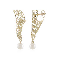 9K White Freshwater Pearl Gold Earrings (Ornaments by de Melo)