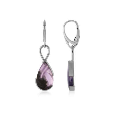 Purple Java Chalcedony Silver Earrings (Bali Barong)