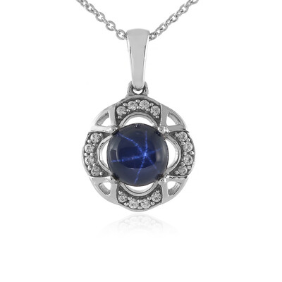 Blue Star Sapphire Silver Necklace