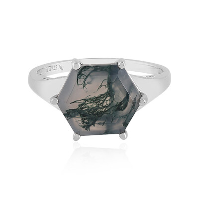 Moss Agate Silver Ring