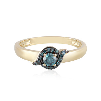 9K I2 Blue Diamond Gold Ring