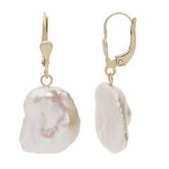 14K White Freshwater Pearl Gold Earrings