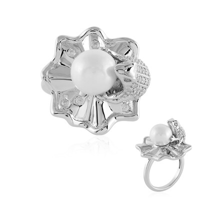 White Freshwater Pearl Silver Ring