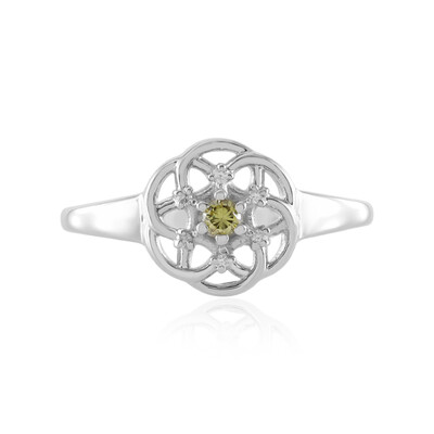 SI1 Green Diamond Silver Ring