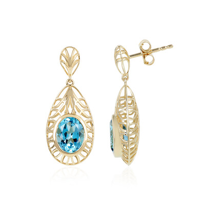 9K Swiss Blue Topaz Gold Earrings (Ornaments by de Melo)