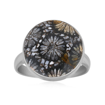 Petrified Coral Silver Ring (Bali Barong)