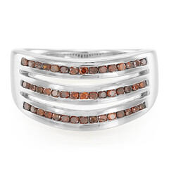 Red Cognac Diamond Silver Ring