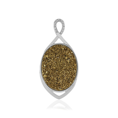 Golden Glitter Agate Silver Pendant