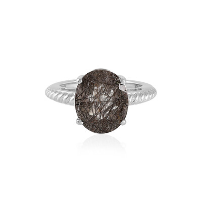 Black Rutile Quartz Silver Ring