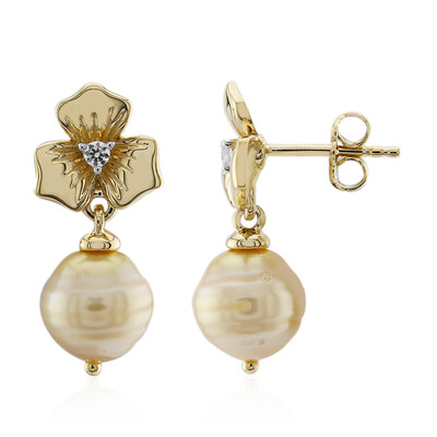 Kabira Golden South Sea Pearl Silver Earrings (TPC)