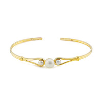 White Freshwater Pearl Silver Bangle