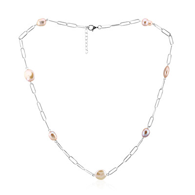 Peach Freshwater Pearl Silver Necklace (TPC)