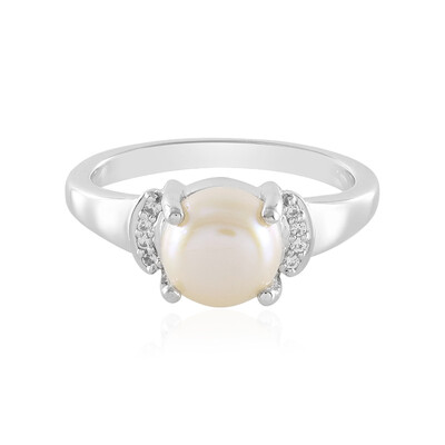 White Freshwater Pearl Silver Ring